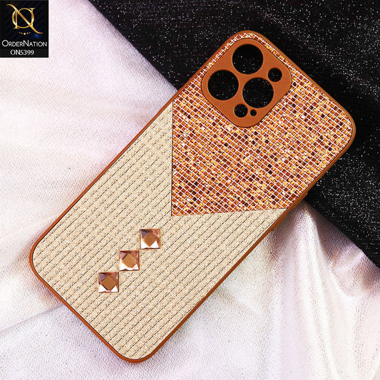 iPhone 12 Pro Cover - Brown - Luxury 3D Woven Pattern Shiny Soft Case With Camera Protection