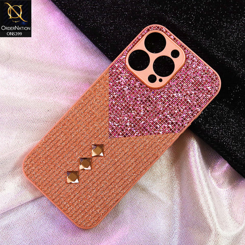 iPhone 15 Pro Max Cover - Pink - Luxury 3D Woven Pattern Shiny Soft Case With Camera Protection