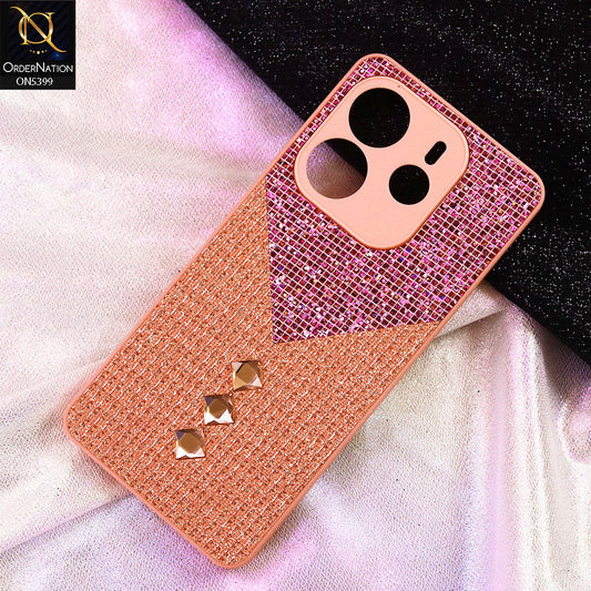 Xiaomi Redmi Note 14 4G Cover - Pink - Luxury 3D Woven Pattern Shiny Soft Case With Camera Protection