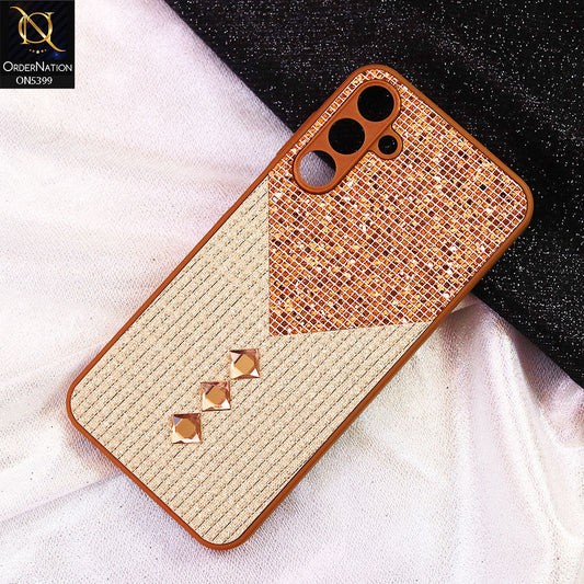 Samsung Galaxy A16 Cover - Brown - Luxury 3D Woven Pattern Shiny Soft Case With Camera Protection
