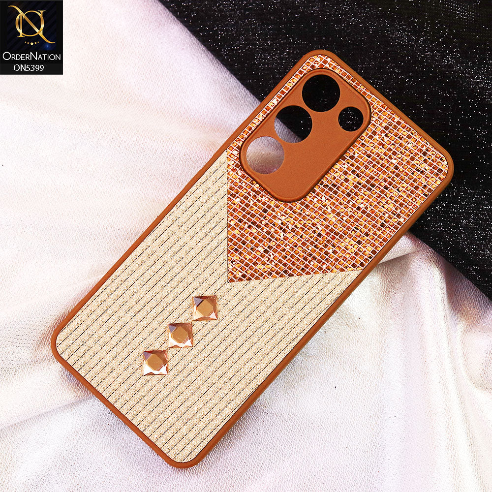 Vivo Y100 4G Cover - Brown - Luxury 3D Woven Pattern Shiny Soft Case With Camera Protection