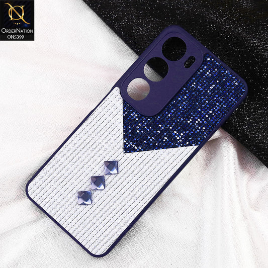 Vivo Y19s Cover - Blue - Luxury 3D Woven Pattern Shiny Soft Case With Camera Protection