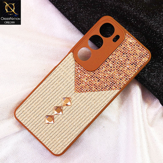 Vivo Y19s Cover - Brown - Luxury 3D Woven Pattern Shiny Soft Case With Camera Protection