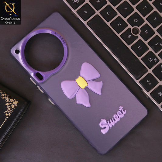 Tecno Camon 30 Cover - Purple - New Matte Color Gradient Shine With Cute 3D Bow Knot Soft Borders Protective Case