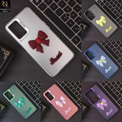 Tecno Spark 30 4G Cover - Red - New Matte Color Gradient Shine With Cute 3D Bow Knot Soft Borders Protective Case