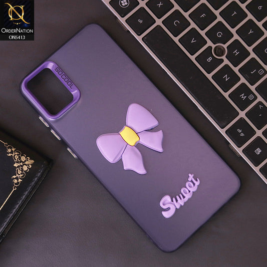 Samsung Galaxy A05 Cover - Purple - New Matte Color Gradient Shine With Cute 3D Bow Knot Soft Borders Protective Case