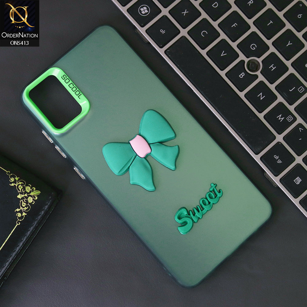 Samsung Galaxy A51 Cover - Green - New Matte Color Gradient Shine With Cute 3D Bow Knot Soft Borders Protective Case
