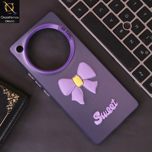 Infinix Zero 40 4G Cover - Purple - New Matte Color Gradient Shine With Cute 3D Bow Knot Soft Borders Protective Case