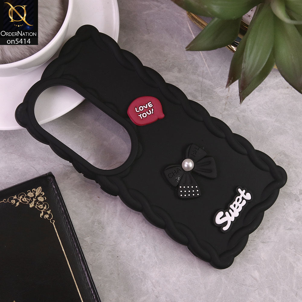 Vivo V40 Cover - Black - Braid Style Borders Sweet Bow Knot Soft Silicone Case