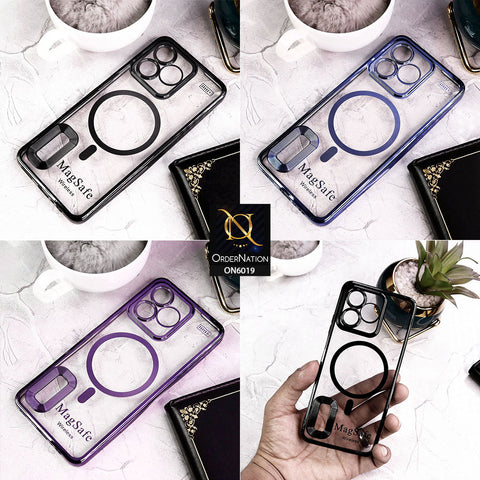 Xiaomi Redmi A3 Cover - Purple - Transparent Electroplating Borders Soft Silicon Magsafe Style Case With Camera Protection