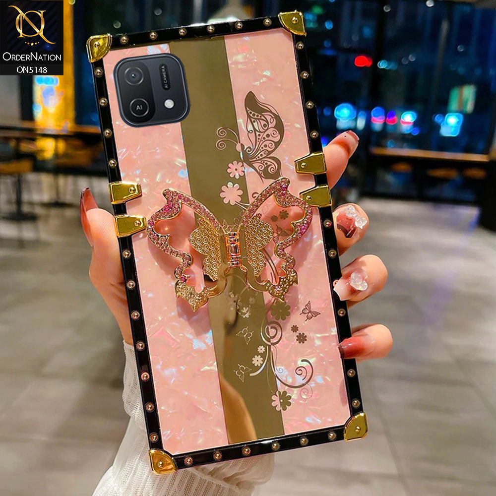 Oppo A16e Cover - Pink -  Luxury Shiny Rhinestone Butterfly Electroplated Square Trunk Soft Case