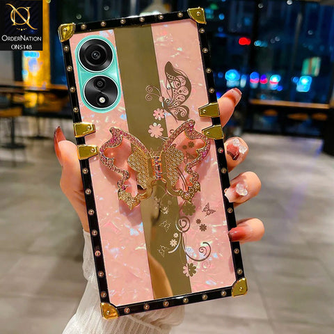 Oppo A18 Cover - Pink -  Luxury Shiny Rhinestone Butterfly Electroplated Square Trunk Soft Case