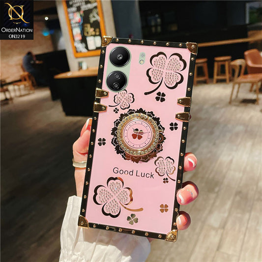 Xiaomi Poco C65 Cover - Pink - Square Bling Diamond Glitter Soft TPU Trunk Case with Ring Holder