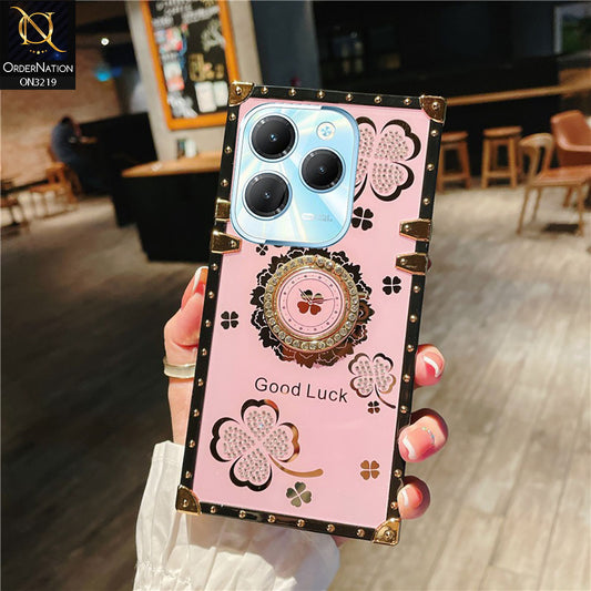 Infinix Hot 40 Cover - Pink - Square Bling Diamond Glitter Soft TPU Trunk Case with Ring Holder