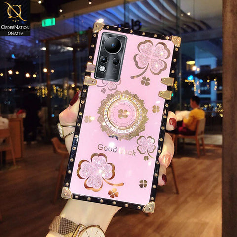 Infinix Note 11 Cover - Pink - Square Bling Diamond Glitter Soft TPU Trunk Case with Ring Holder