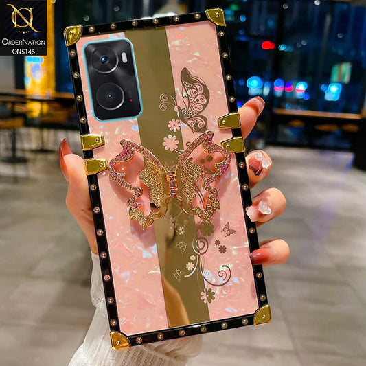 Oppo A76 Cover - Pink -  Luxury Shiny Rhinestone Butterfly Electroplated Square Trunk Soft Case