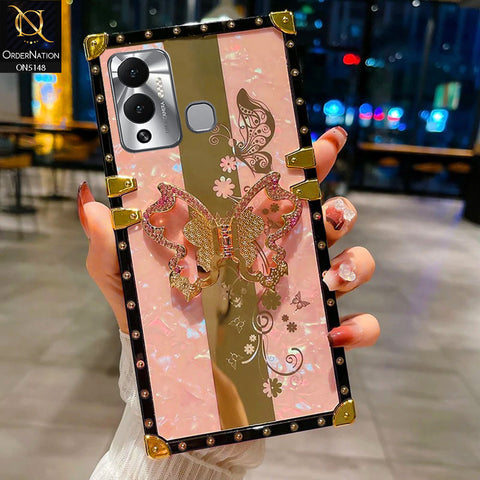 Infinix Hot 12 Play Cover - Pink -  Luxury Shiny Rhinestone Butterfly Electroplated Square Trunk Soft Case