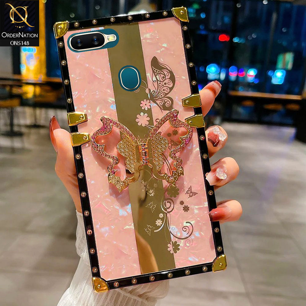 Oppo A12s Cover - Pink -  Luxury Shiny Rhinestone Butterfly Electroplated Square Trunk Soft Case