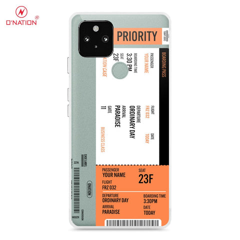 Google Pixel 4A 5G Cover - Personalised Boarding Pass Ticket Series - 5 Designs - Clear Phone Case - Soft Silicon Borders