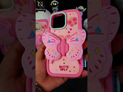 iPhone 14 Pro Max Cover - Pink - 3D Stereoscopic Pink Ins Butterfly Bracket Silicone Soft Anti-fall Back Cover