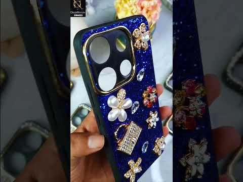 Samsung Galaxy A21s Cover - Blue - New Bling Bling Sparkle 3D Flowers Shiny Glitter Texture Protective Case