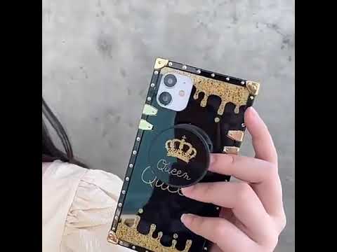 Vivo Y17 Cover - Black - Golden Electroplated Luxury Square Soft TPU Protective Case with Holder