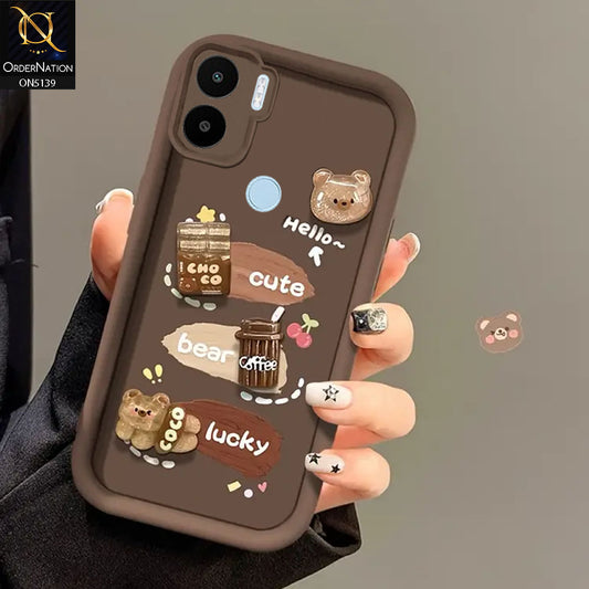 Xiaomi Redmi A1 Plus - Brown - Trendy 3D Cute Cartoon And Coffee Chocolate Soft Silicon Shockproof Case With Camera Protection