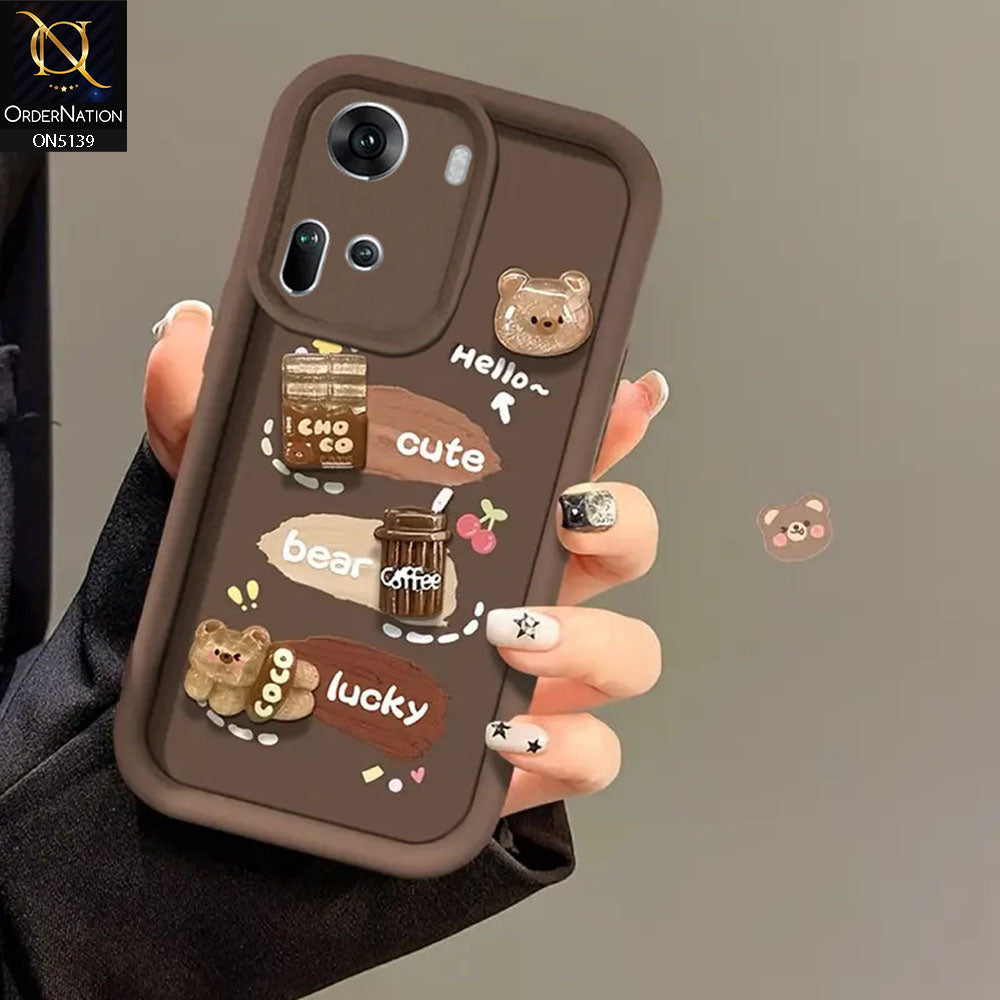Oppo Reno 11 5G Cover - Brown - Trendy 3D Cute Cartoon And Coffee Chocolate Soft Silicon Shockproof Case With Camera Protection