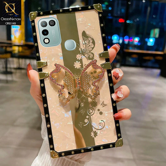 Infinix Hot 11 Play Cover - Rose Gold -  Luxury Shiny Rhinestone Butterfly Electroplated Square Trunk Soft Case