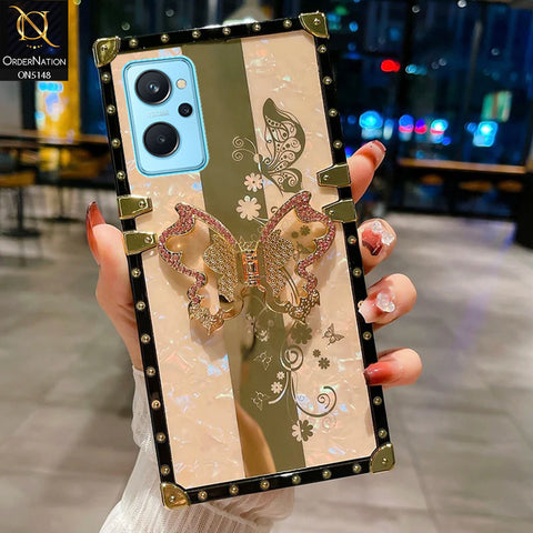 Realme 9i Cover - Rose Gold -  Luxury Shiny Rhinestone Butterfly Electroplated Square Trunk Soft Case