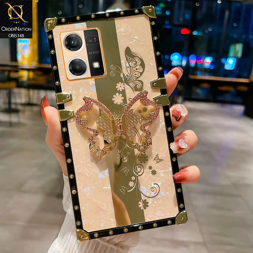 Oppo Reno 7 4G Cover - Rose Gold -  Luxury Shiny Rhinestone Butterfly Electroplated Square Trunk Soft Case