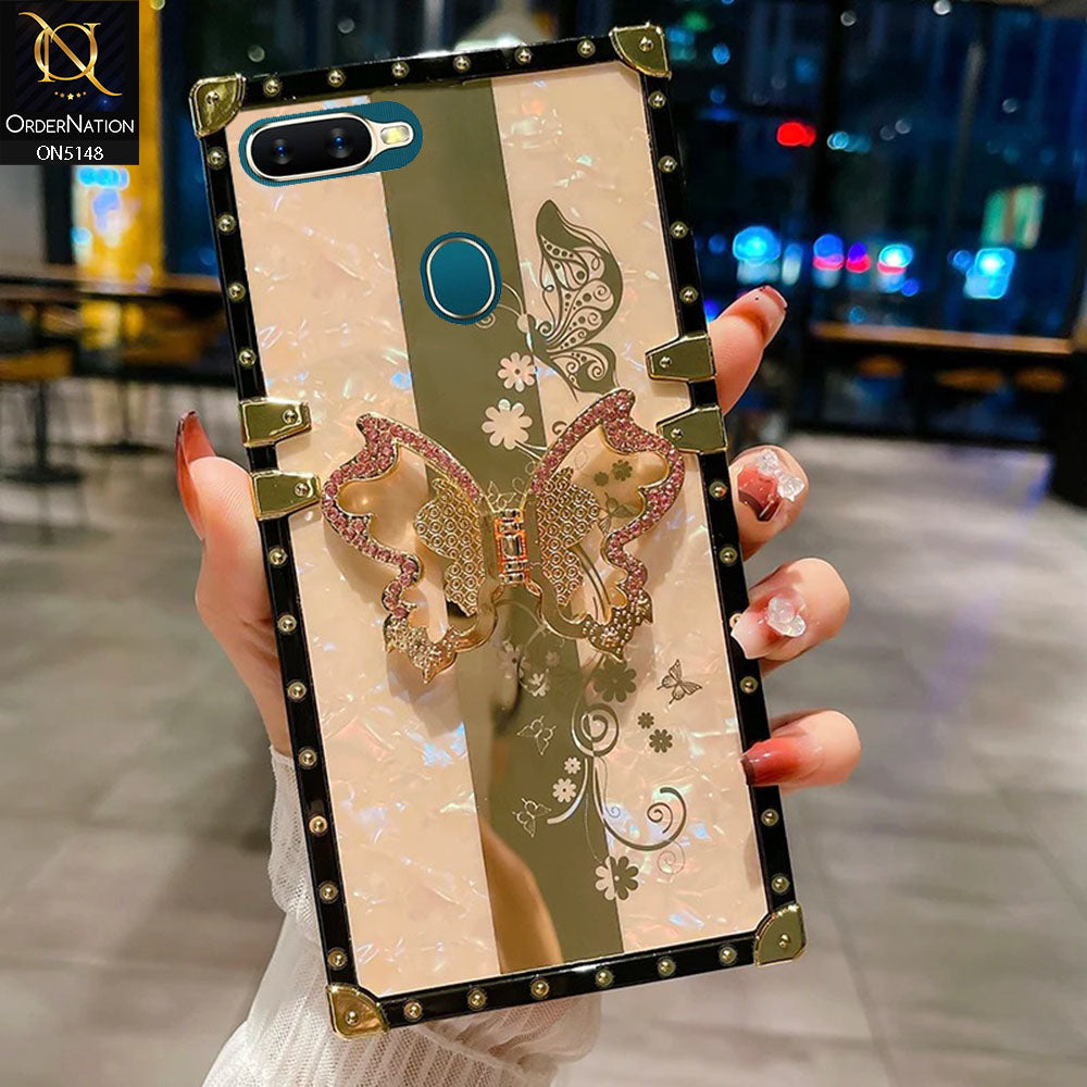 Oppo A7 Cover - Rose Gold -  Luxury Shiny Rhinestone Butterfly Electroplated Square Trunk Soft Case