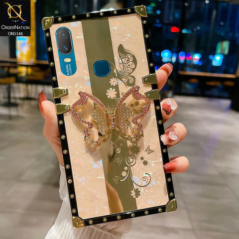 Vivo Y11 (2019) Cover - Rose Gold -  Luxury Shiny Rhinestone Butterfly Electroplated Square Trunk Soft Case