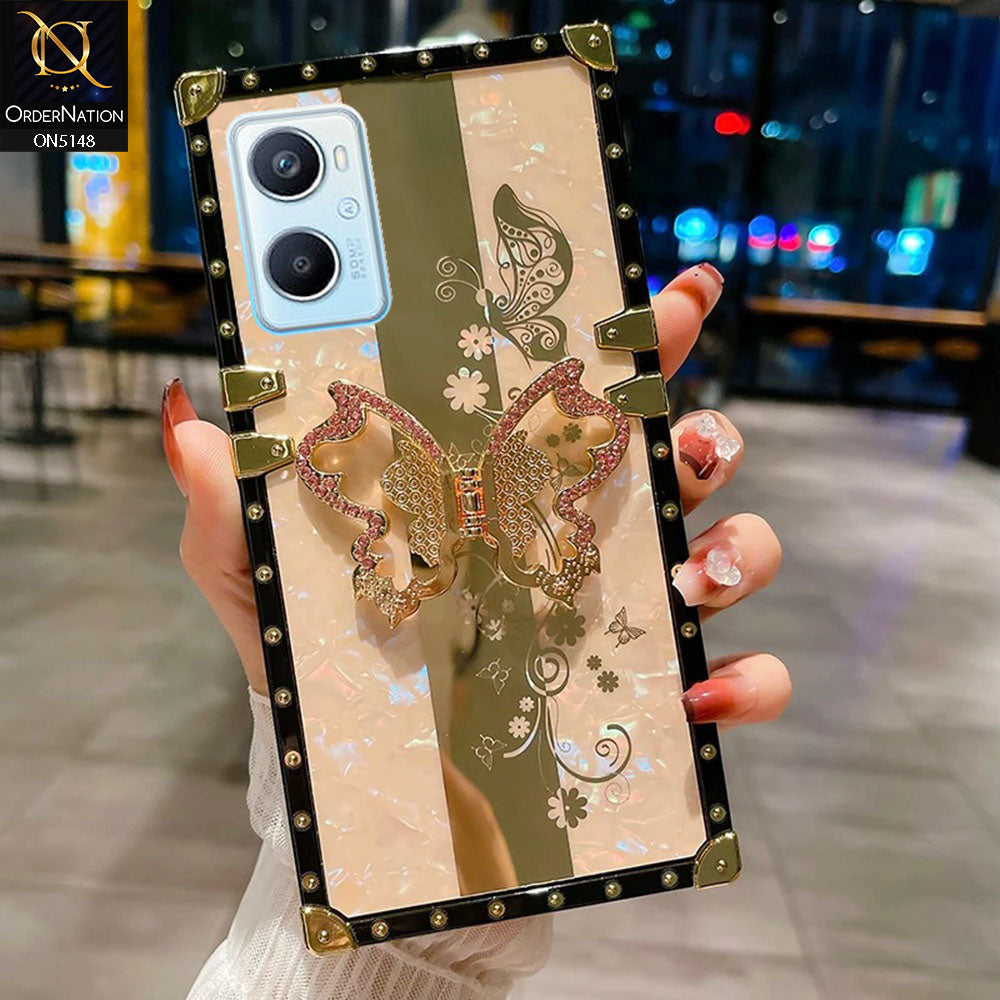 Oppo A96 Cover - Rose Gold -  Luxury Shiny Rhinestone Butterfly Electroplated Square Trunk Soft Case