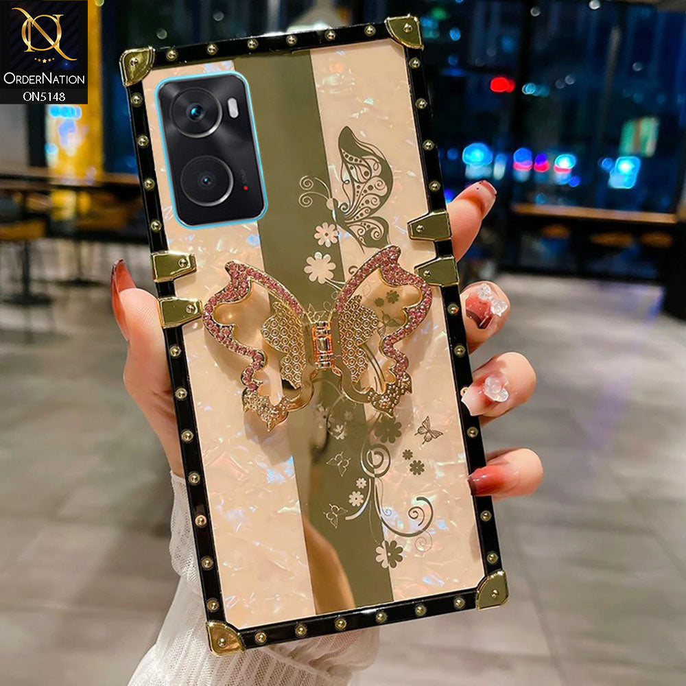 Oppo A76 Cover - Rose Gold -  Luxury Shiny Rhinestone Butterfly Electroplated Square Trunk Soft Case