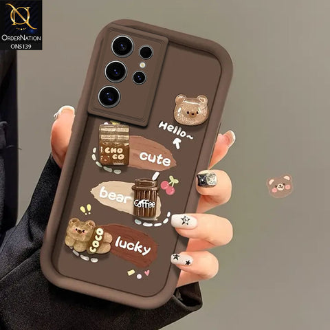 Samsung Galaxy S21 Ultra - Brown - Trendy 3D Cute Cartoon And Coffee Chocolate Soft Silicon Shockproof Case With Camera Protection