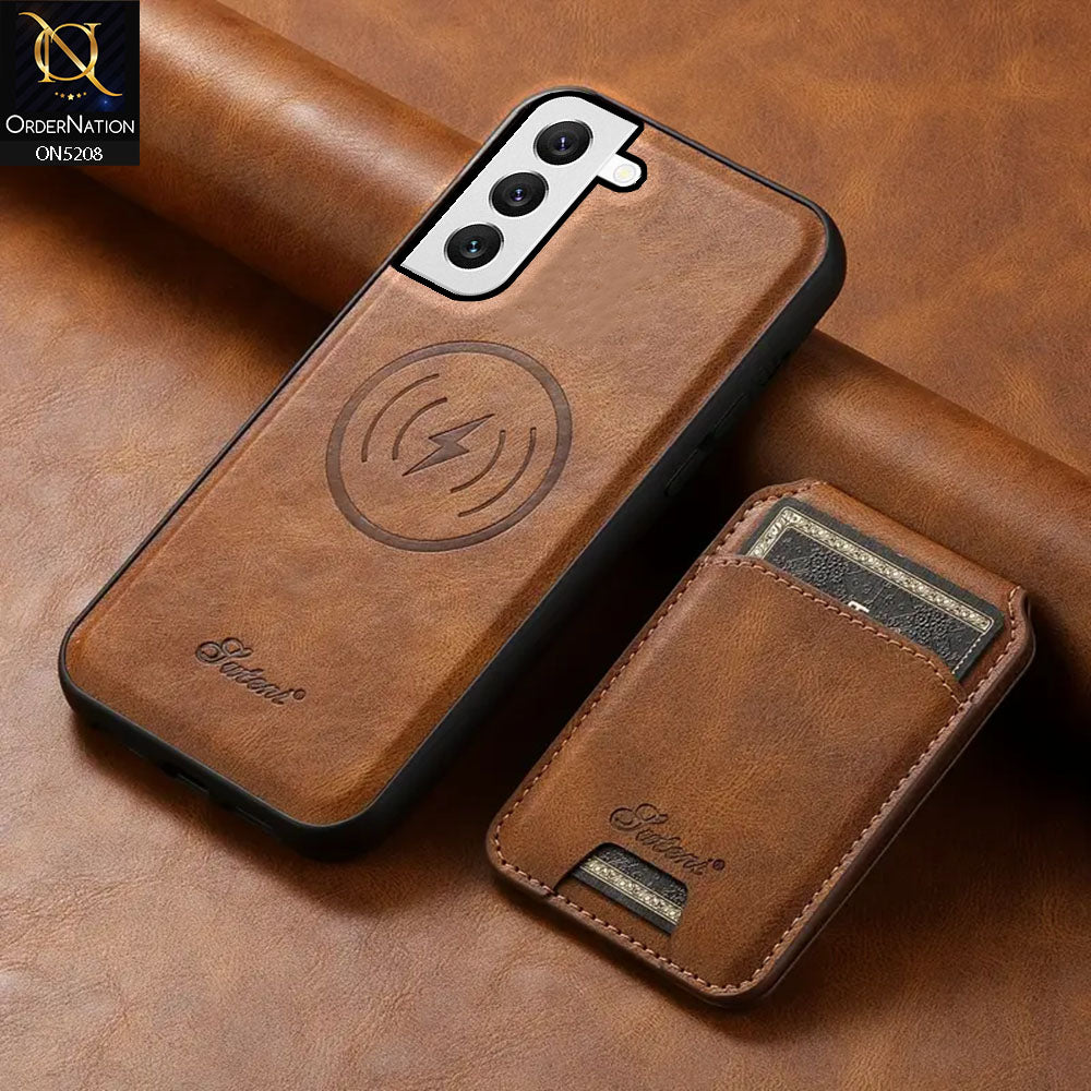 Samsung Galaxy S22 5G Cover - Brown - Luxuary Leather Case with Magnetic Wallet and Kick Stand Holder