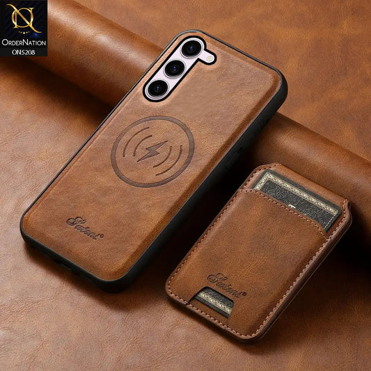 Samsung Galaxy S23 5G Cover - Brown - Luxuary Leather Case with Magnetic Wallet and Kick Stand Holder