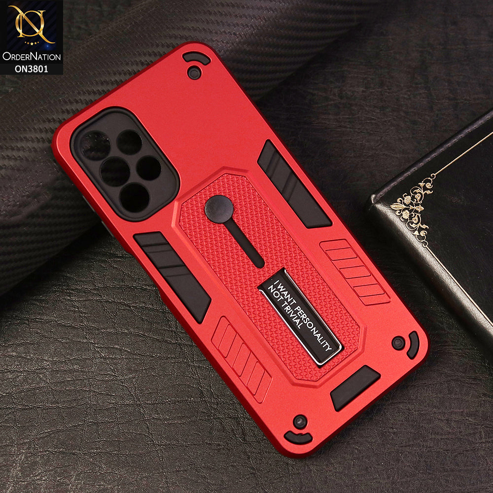 Samsung Galaxy A13 Cover - Red - Hybrid Stylish Slide Finger Grip With Metal Kickstand Soft Borders Case