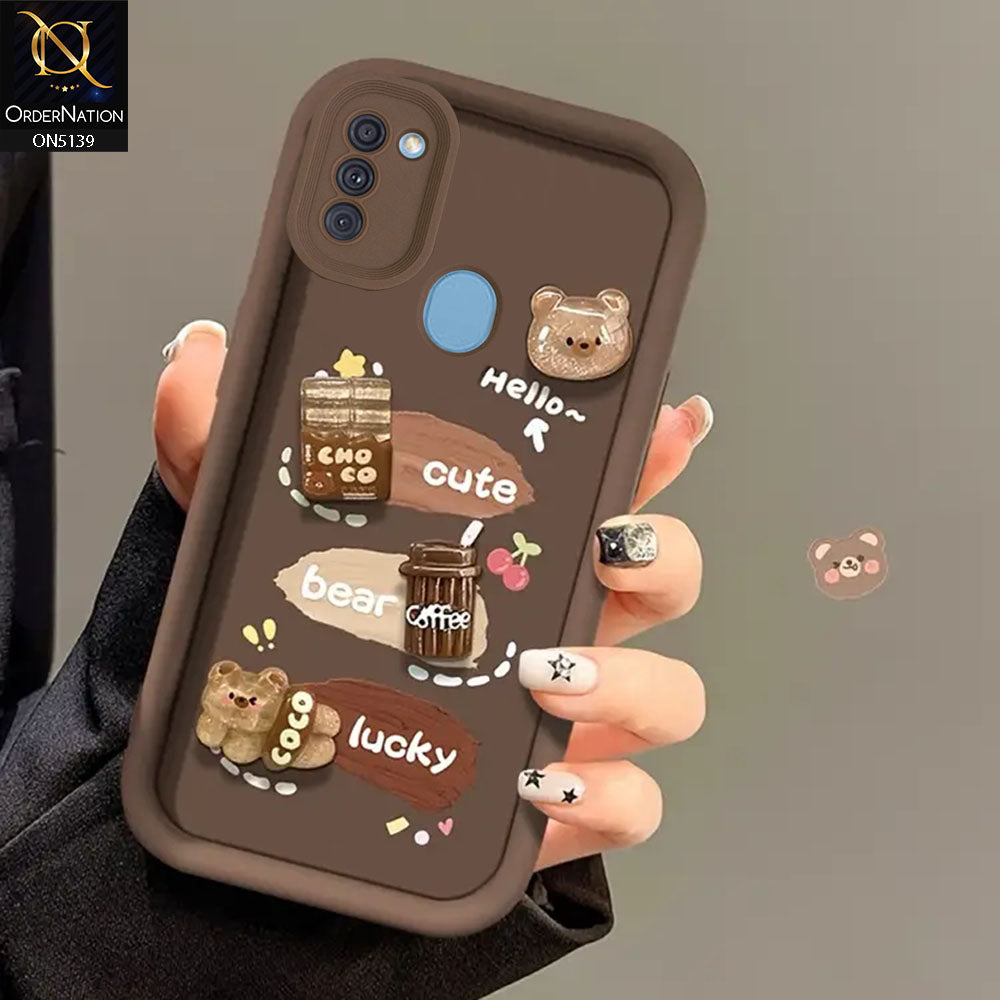 Samsung Galaxy A11 Cover - Brown - Trendy 3D Cute Cartoon And Coffee Chocolate Soft Silicon Shockproof Case With Camera Protection