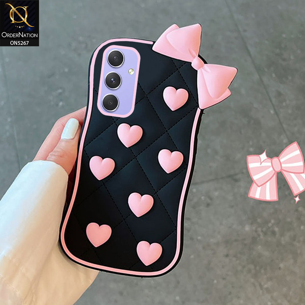 Samsung Galaxy A54 5G Cover - Pink - 3D Pink Heart with Bow-Knot Design Soft Protective Case