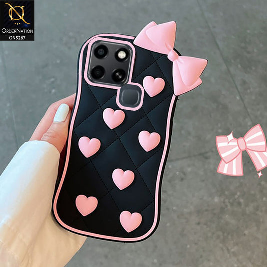 Infinix Smart 6 Cover - Pink - 3D Pink Heart with Bow-Knot Design Soft Protective Case