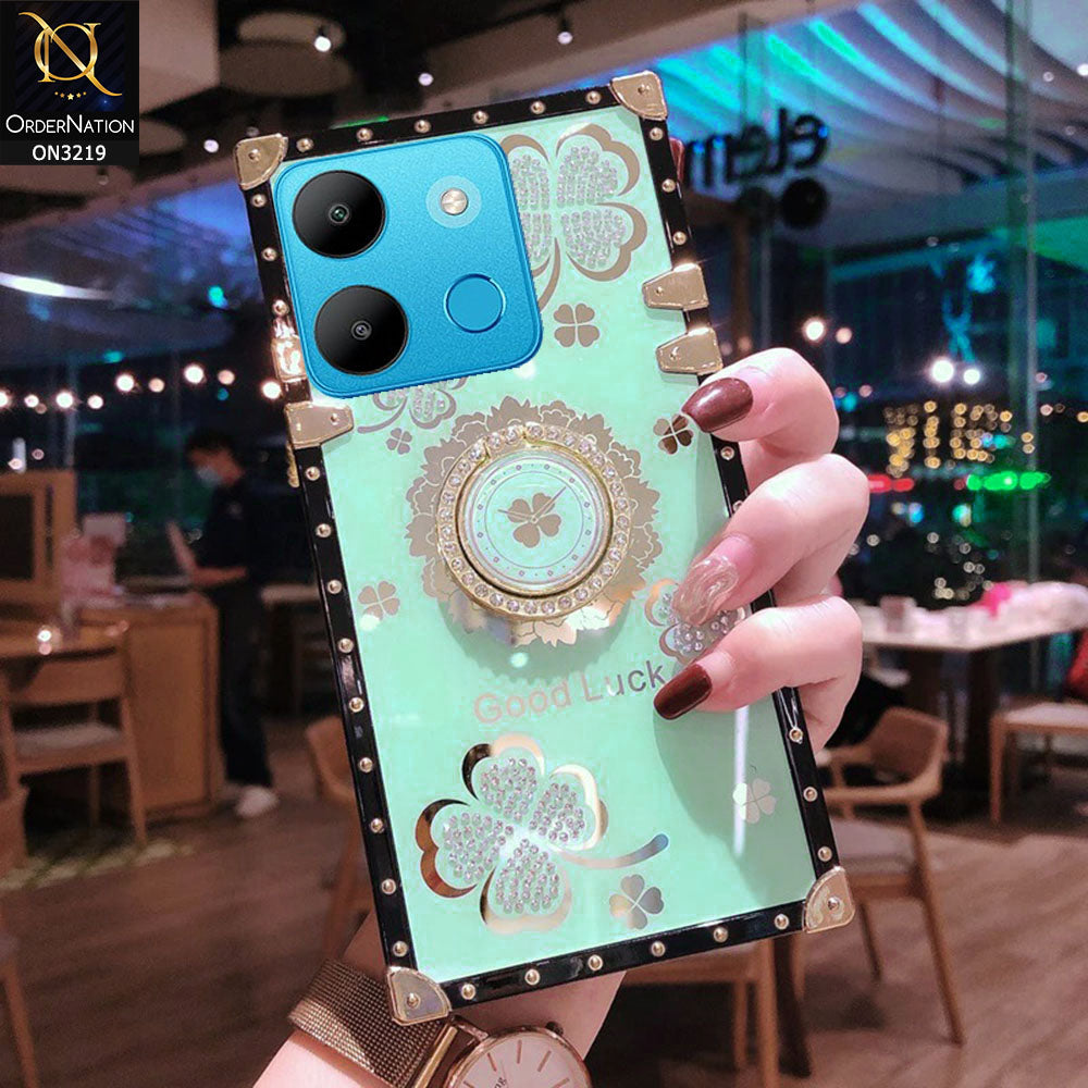 Infinix Smart 7 Plus Cover - Seafoam Green -  Square Bling Diamond Glitter Soft TPU Trunk Case with Ring Holder