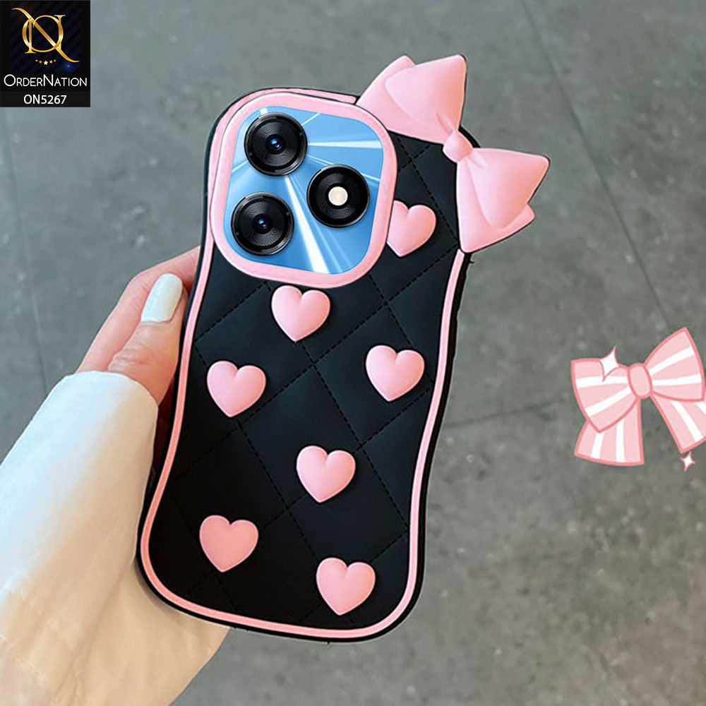 Tecno Spark 10 Cover - Pink - 3D Pink Heart with Bow-Knot Design Soft Protective Case