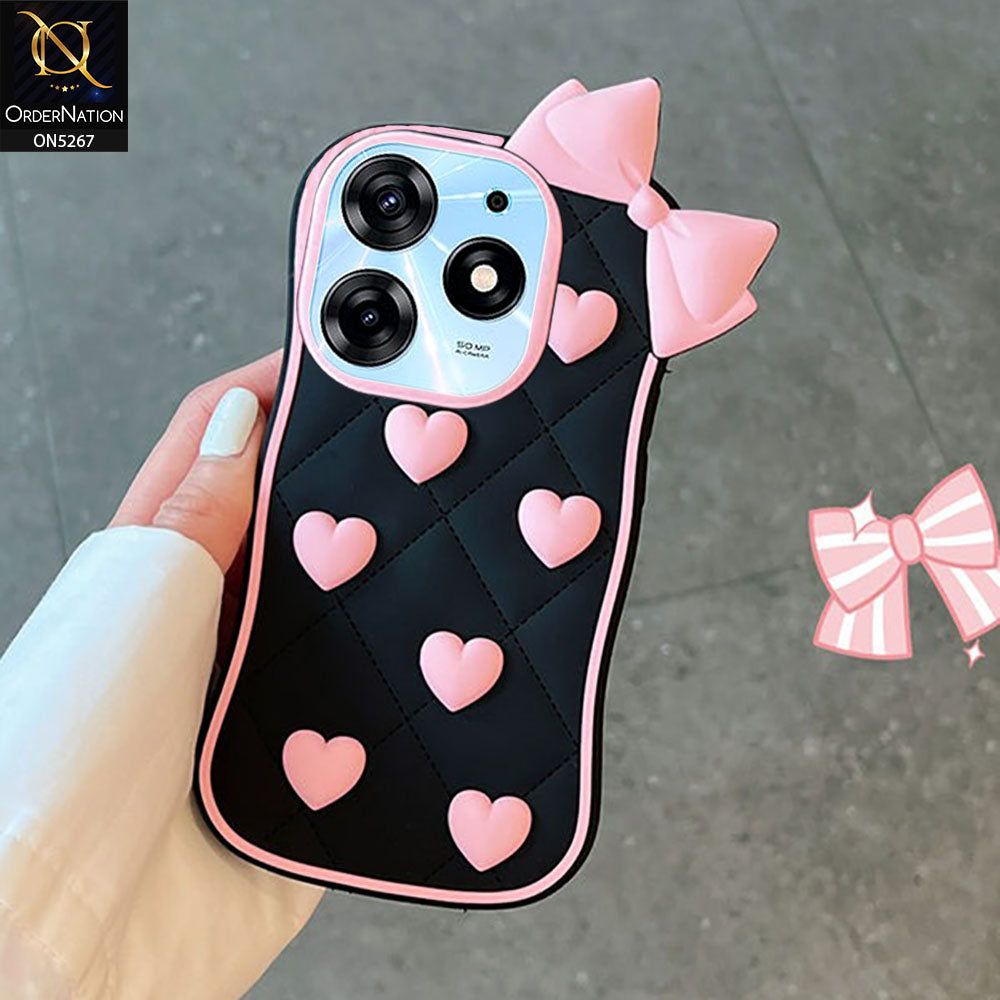 Tecno Spark 10 Pro Cover - Pink - 3D Pink Heart with Bow-Knot Design Soft Protective Case