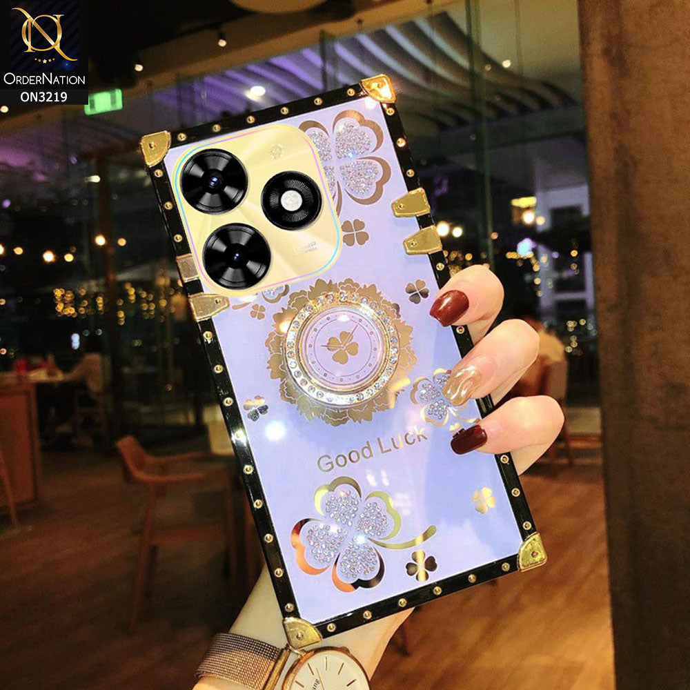 Infinix Hot 40i Cover - Light Purple -  Square Bling Diamond Glitter Soft TPU Trunk Case with Ring Holder