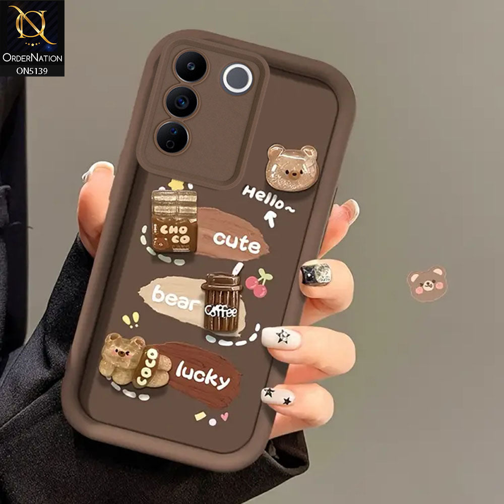 Vivo V27e - Brown - Trendy 3D Cute Cartoon And Coffee Chocolate Soft Silicon Shockproof Case With Camera Protection