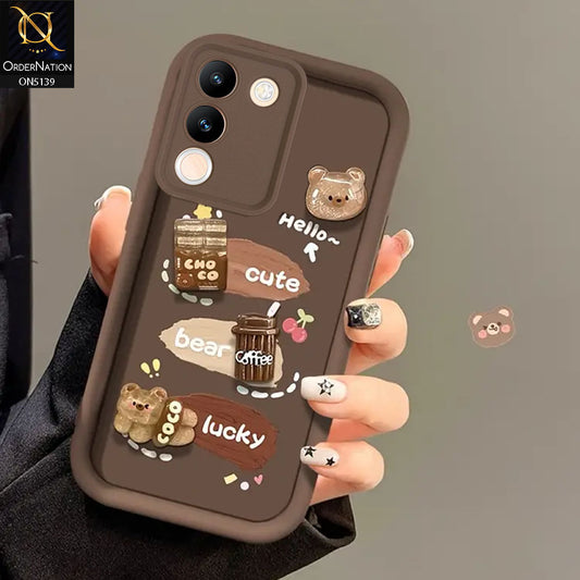 Vivo Y200 - Brown - Trendy 3D Cute Cartoon And Coffee Chocolate Soft Silicon Shockproof Case With Camera Protection