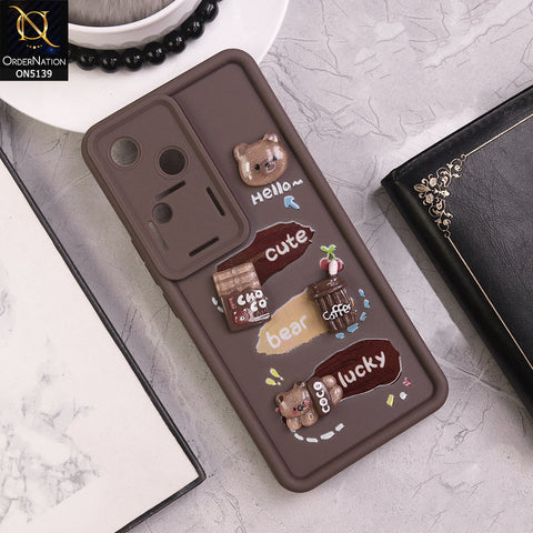 Vivo V30 - Brown - Trendy 2D Cute Cartoon And Coffee Chocolate Soft Silicon Shockproof Case With Camera Protection