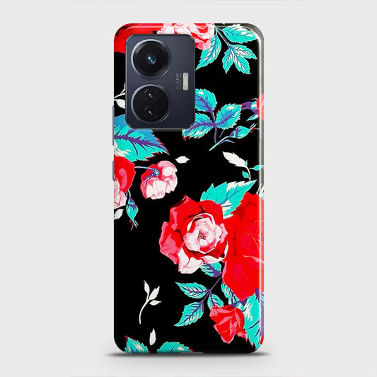 Vivo S15e Cover - Luxury Vintage Red Flowers Printed Hard Case with Life Time Colors Guarantee